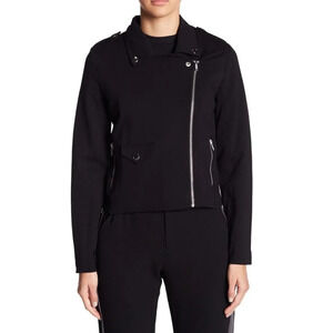 June & Hudson Black Asymmetrical Zip Moto Jacket Size S